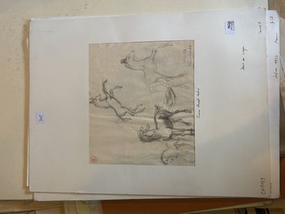 Réunion de dessins en feuilles signés Marthe...