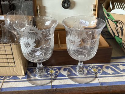 Réunion de verreries dont verres à vin, flacon,...