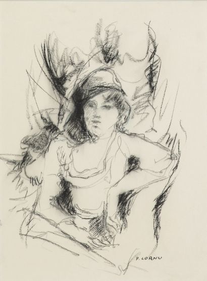 PIERRE CORNU (1895-1996) 
Portrait de femme
Fusain...