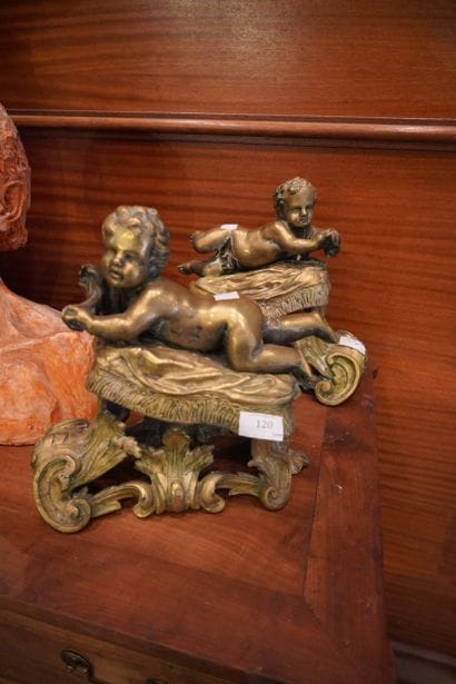 Paire de chenets en bronze doré, à décor...