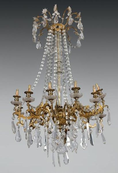 LUSTRE CORBEILLE Bronze doré, supportant...