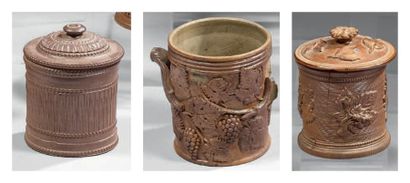 LOT DE TROIS POTS À TABAC CYLINDRIQUES Grès...