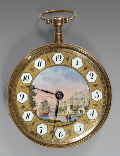 MONTRE DE POCHE Or, le cadran à décor en...