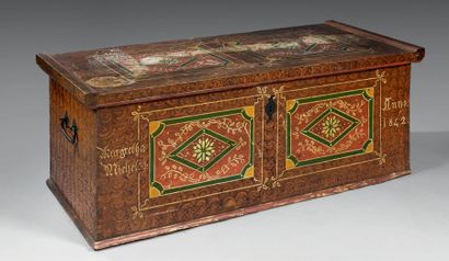 COFFRE DE MARIAGE Bois peint polychrome,...