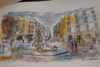 Lot de huit estampes (7 lithographies et...