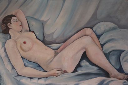 Ecole XXème, Nu féminin allongé, Huile sur...