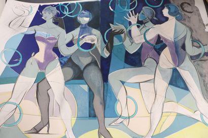 Lot de huit estampes (7 lithographies et...