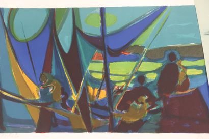 Lot de huit estampes (7 lithographies et...