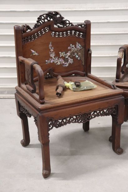 Paire de fauteuils d'apparat en bois dur...