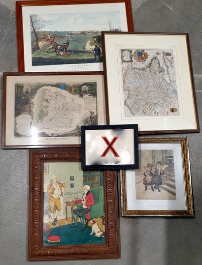 Lot de gravures dont Steeple Chase, deux...