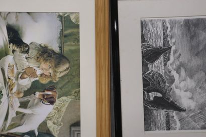 Lot de dix encadrements divers, gravures,...