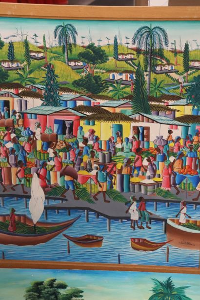 Lot de cinq huiles sur toile souvenir de...