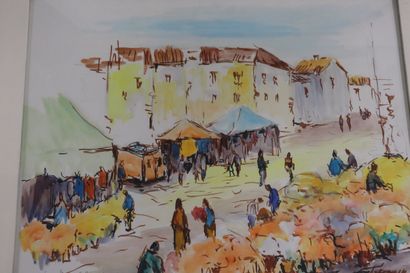 Deux grandes aquarelles encadrées : Franck...