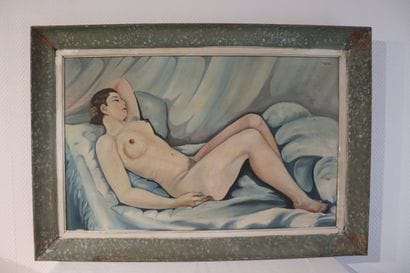 Ecole XXème, Nu féminin allongé, Huile sur...