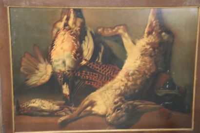 Lot de six encadrements divers, chromo, affiche,...