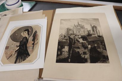 Lot de diverses estampes et affiches dans...