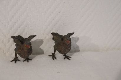Bronze de Vienne : 2 oisillons polychrome...
