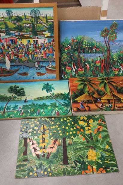 Lot de cinq huiles sur toile souvenir de...