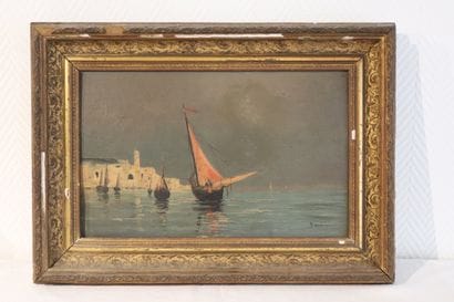 BAUDIN Huile sur panneau Vue de Venise ou...