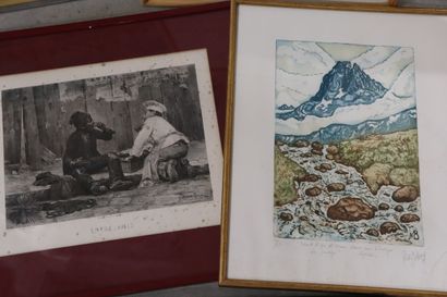 Lot de dix encadrements divers, gravures,...