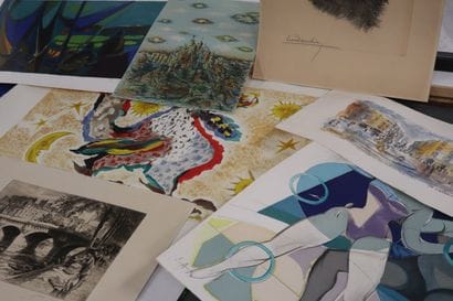 Lot de huit estampes (7 lithographies et...