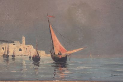 BAUDIN Huile sur panneau Vue de Venise ou...