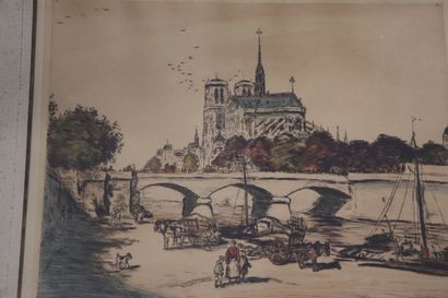 Lot de six encadrements divers, chromo, affiche,...