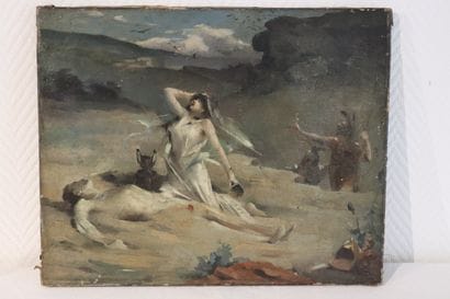 Ecole XIXème, esquisse d'une scène, Huile...