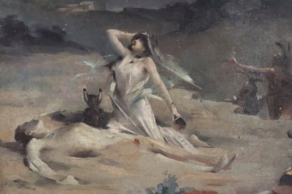 Ecole XIXème, esquisse d'une scène, Huile...