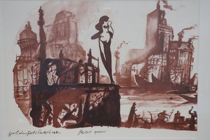Deux grandes aquarelles encadrées : Franck...