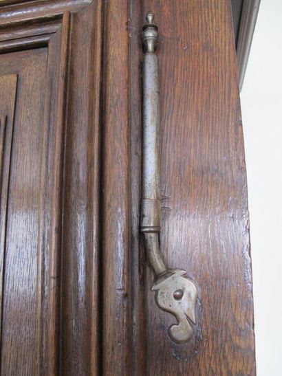 Armoire en chêne sculpté mouluré ouvrant...