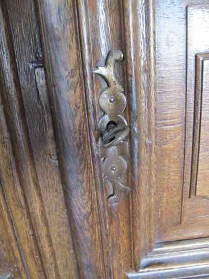 Armoire en chêne sculpté mouluré ouvrant...