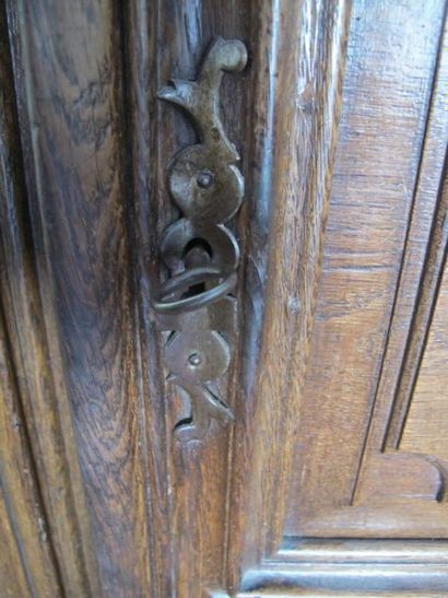 Armoire en chêne sculpté mouluré ouvrant...