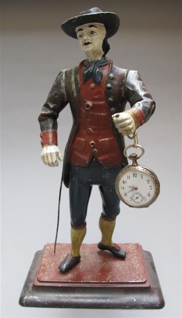 Porte-montre en fonte de fer laqué polychrome,...