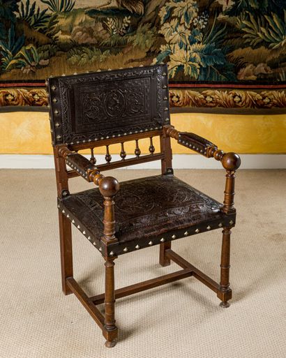Fauteuil en bois naturel, assise, manchettes...
