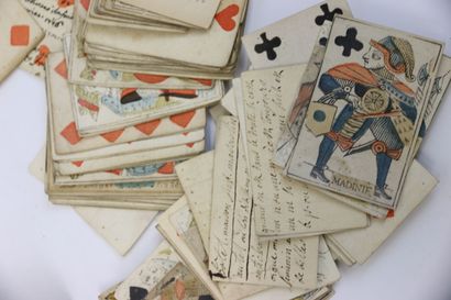 Ensemble de cartes à jouer, gravure et rehauts...