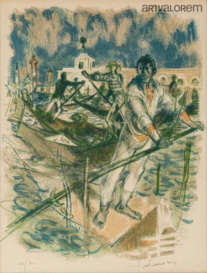 École XXe siècle 

Gondoliers à Venise

Lithographie...