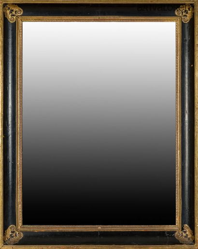 Miroir rectangulaire en bois laqué noir et...