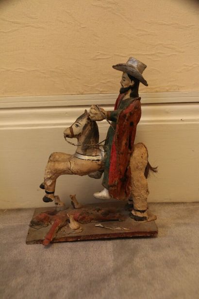 Cavalier, en bois sculpté polychrome. Travail...
