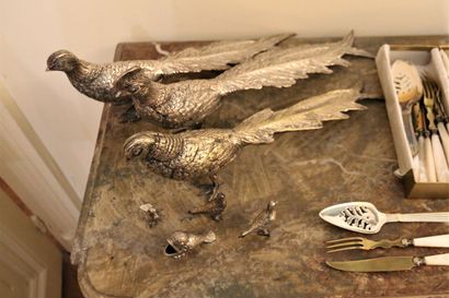 Trois faisans, L. : 33 cm, quatre oiseaux...