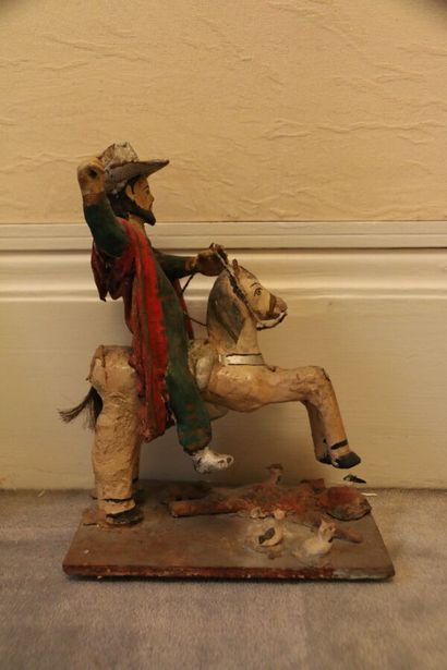 Cavalier, en bois sculpté polychrome. Travail...