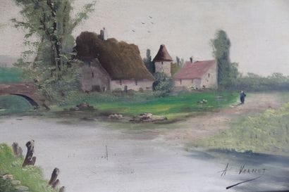 A. VARNET (XXe)

Rivière devant un hameau

Huile...
