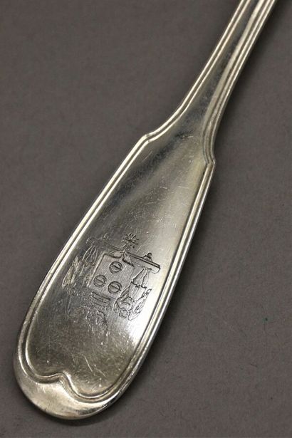 Louche et cuillère de service en argent 950°/°°...