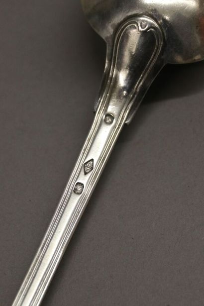 Louche et cuillère de service en argent 950°/°°...