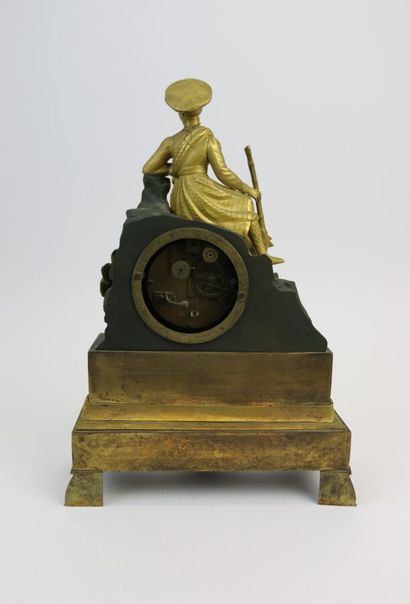 Pendule borne en bronze ciselé, doré et à...