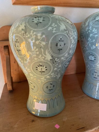 Set of 3 vases: two in celadon green porcelain...