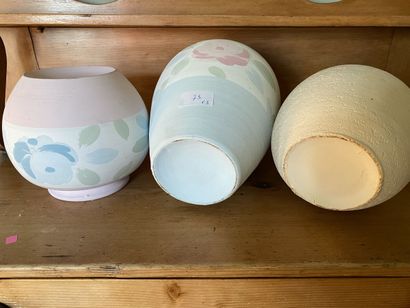 Set of 3 painted terracotta vases, two with...