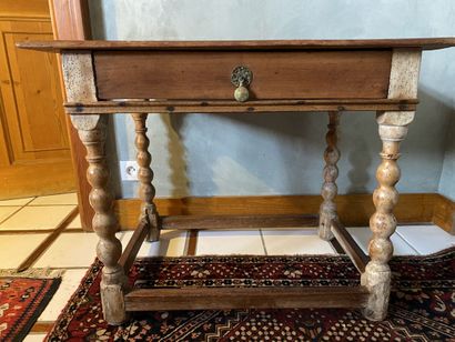 Writing table in natural wood, turned legs...