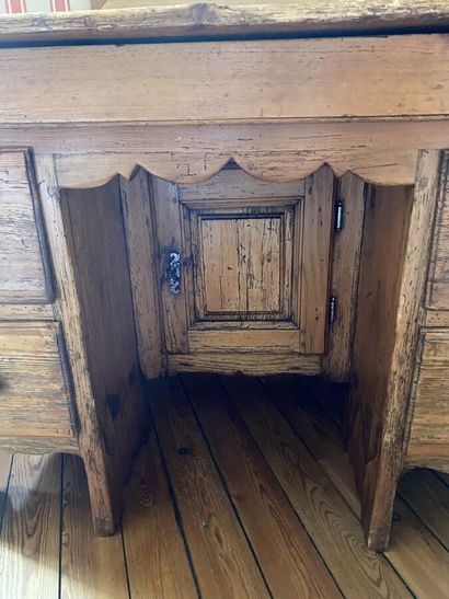 Pitchwood pedestal desk, opens with a drawer...