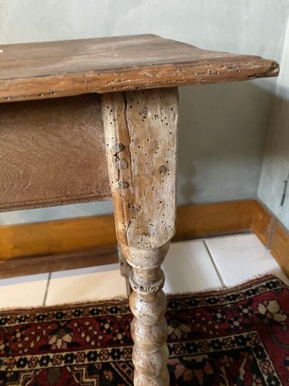 Writing table in natural wood, turned legs...